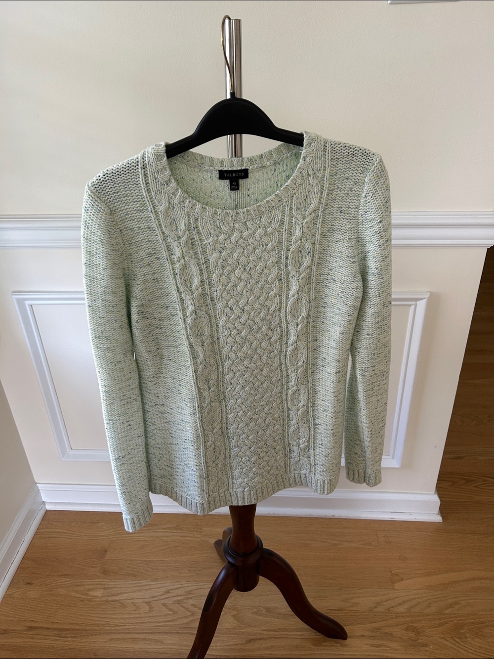 Talbots Mint Green Cable Knit Crew Neck Sweater
